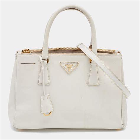 prada tote cuir double small saffiano leather talco off white|Prada Saffiano Cuir Double Bag, White (Talco) .